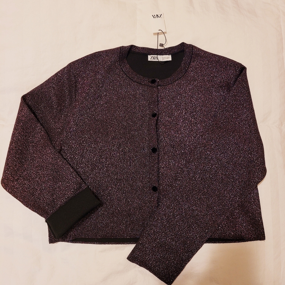 ZARA SHINY KNIT JACKET ROUND NECK NEW MEDIUM - Picture 6 of 6